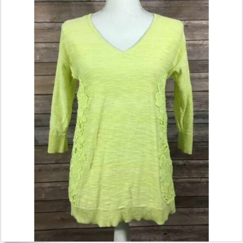 Chicos Womens Porter Lace Applique V Neck Sweater